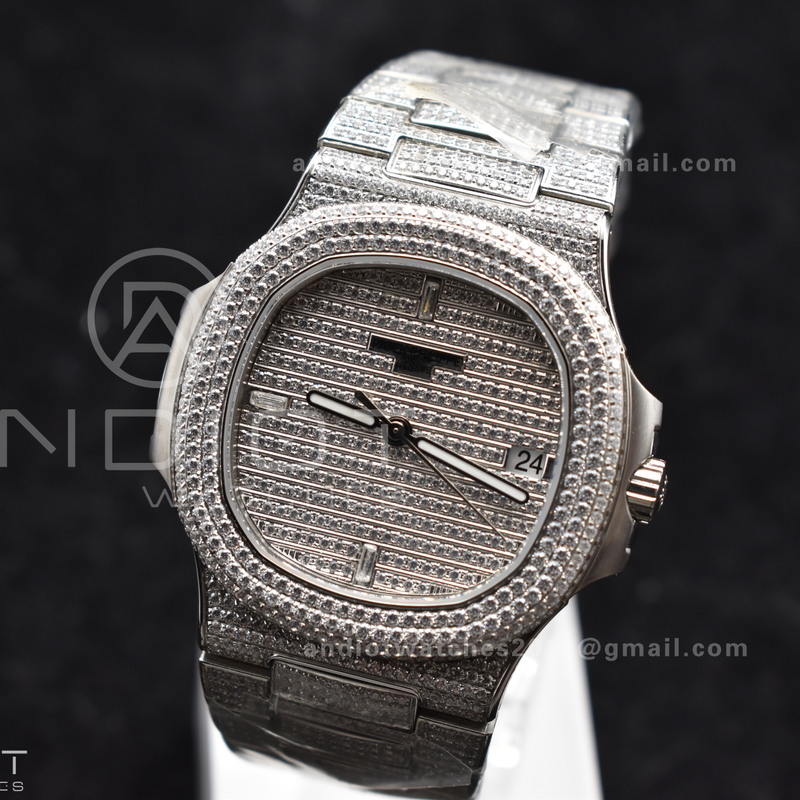 Nautilus 5711 SS TWF Full Diamonds Bezel & Dial on Diamonds Bracelet A324